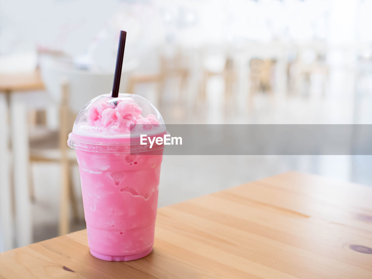 Close-up of smoothie on wooden table