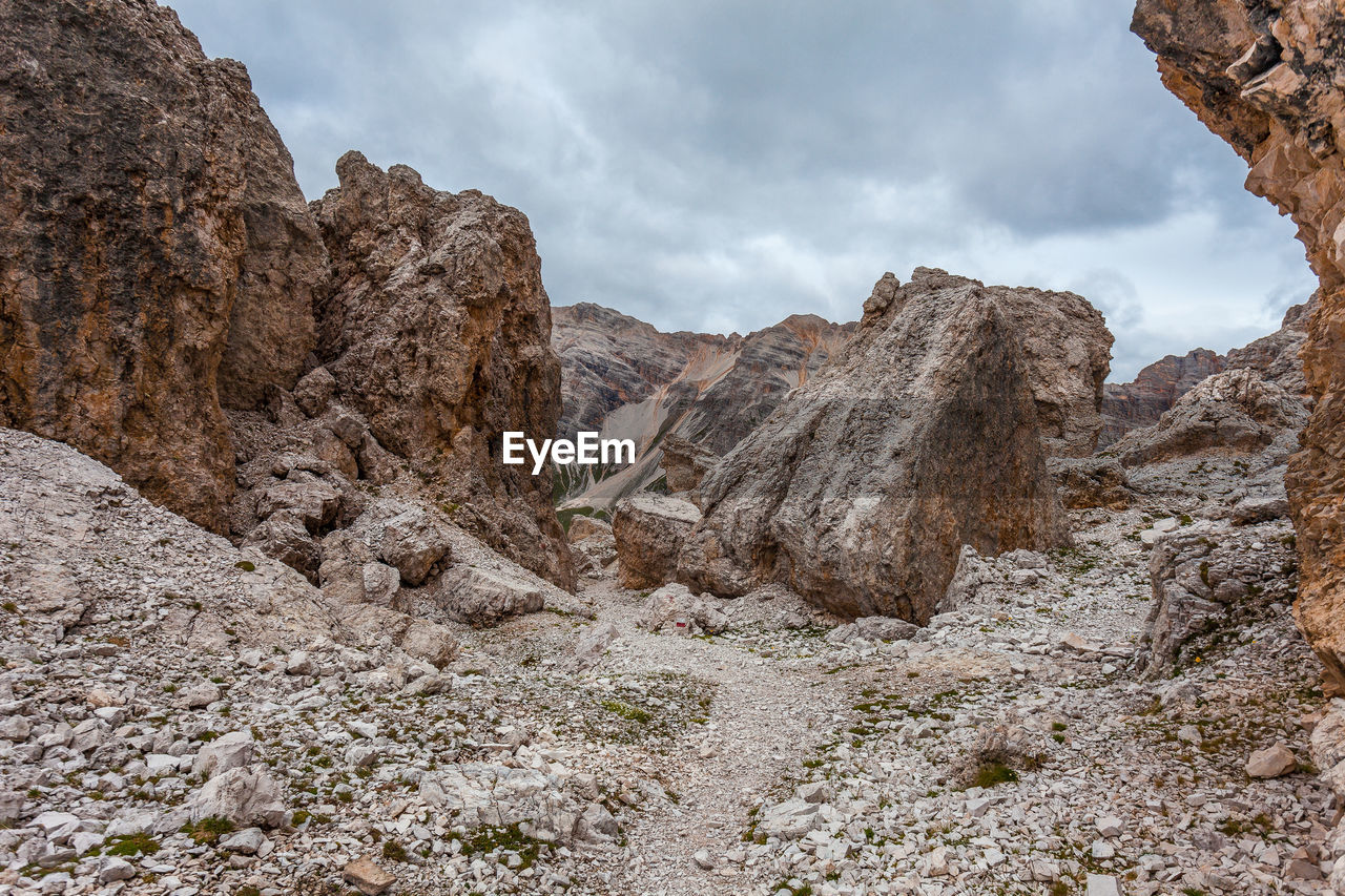 Rock formations on landscape against sky