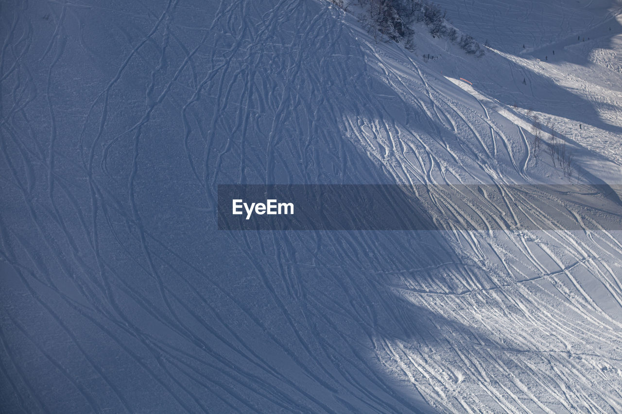 HIGH ANGLE VIEW OF SNOW COVERED LANDSCAPE