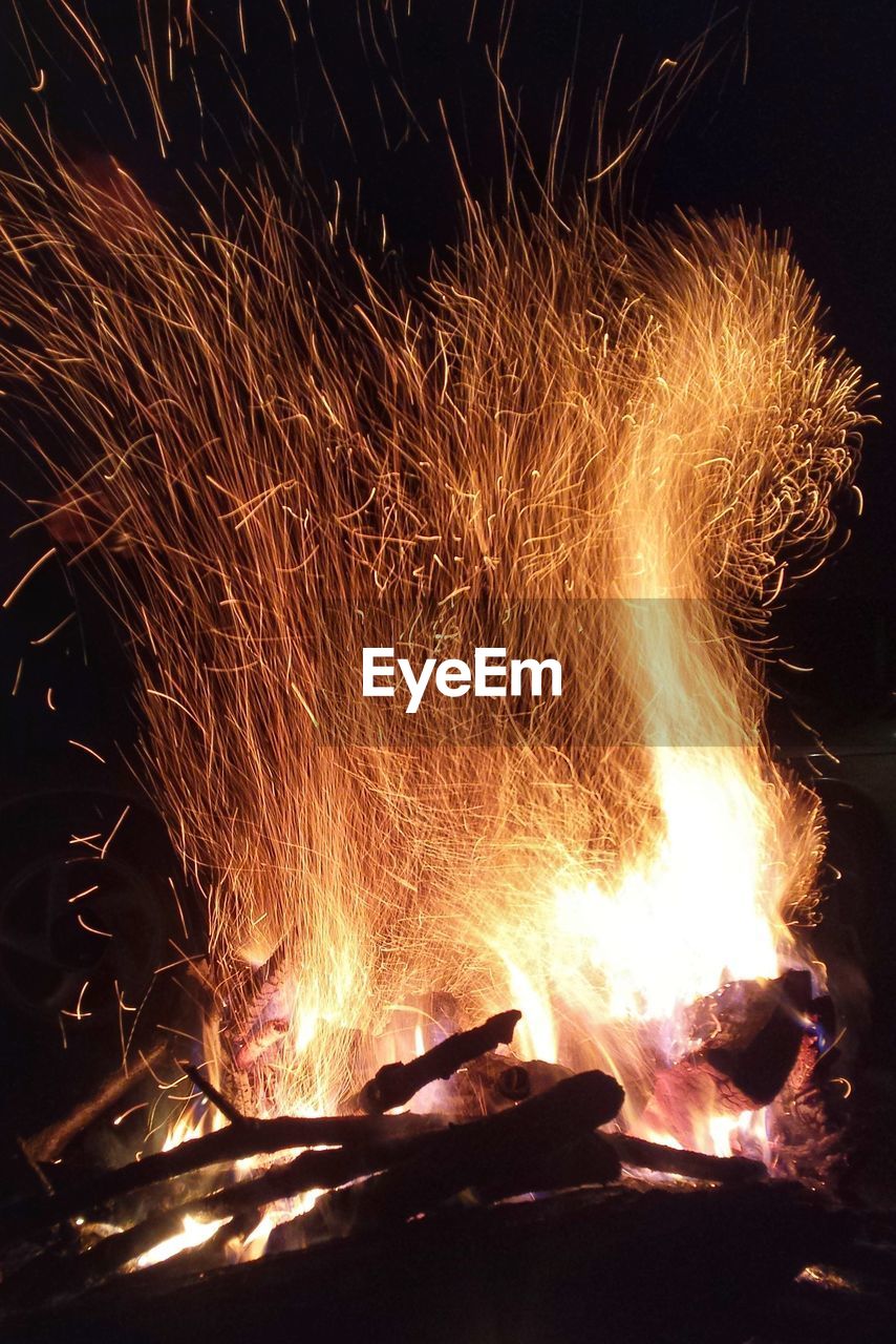 Close-up of bonfire at night