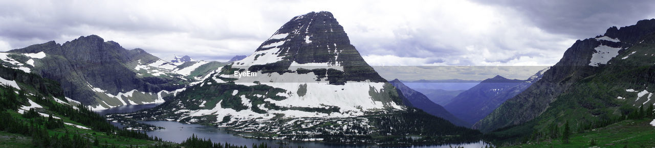 Panoramic view of snowcapped mountains against sky