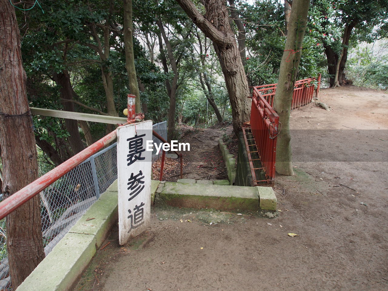 INFORMATION SIGN BOARD ON TREE TRUNK BY TREES