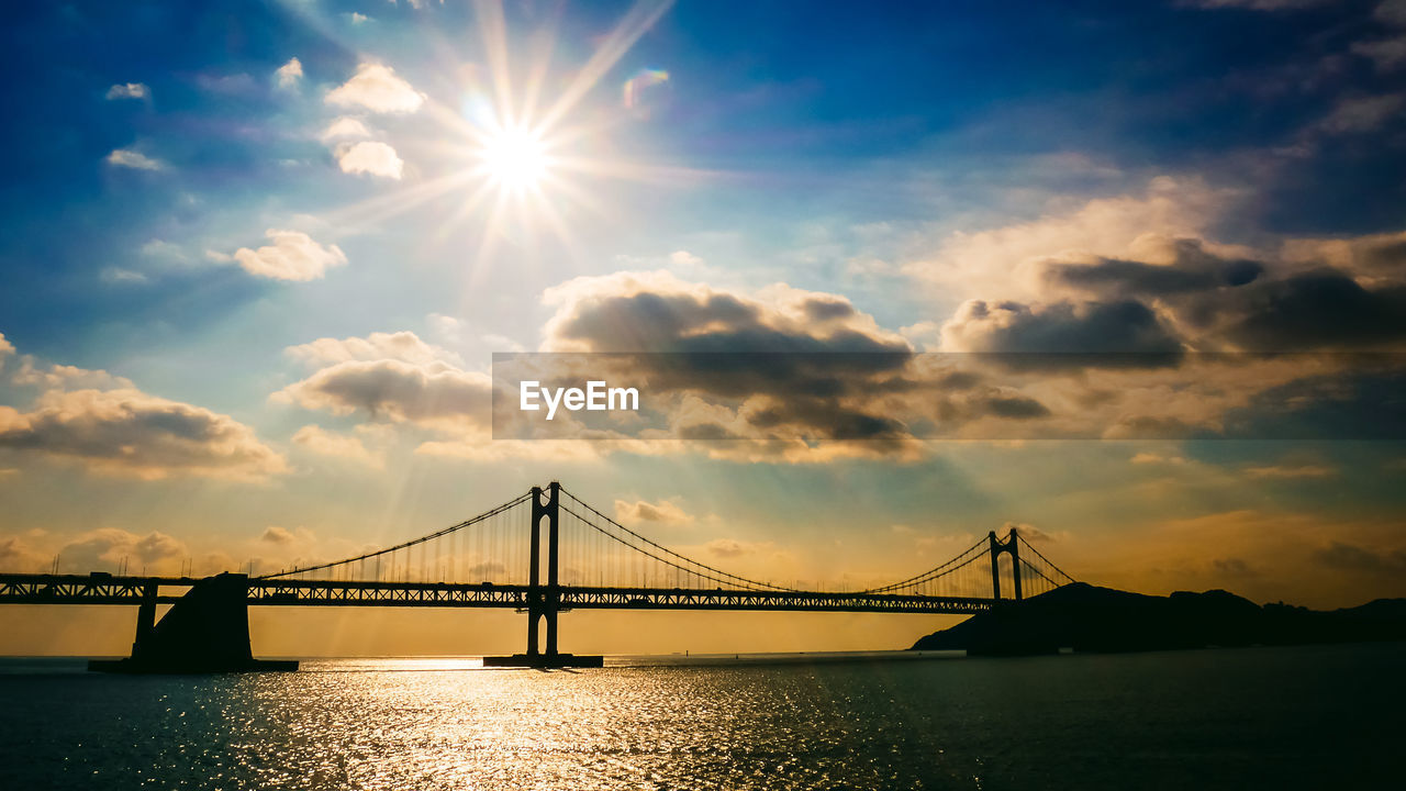 VIEW OF SUSPENSION BRIDGE OVER RIVER