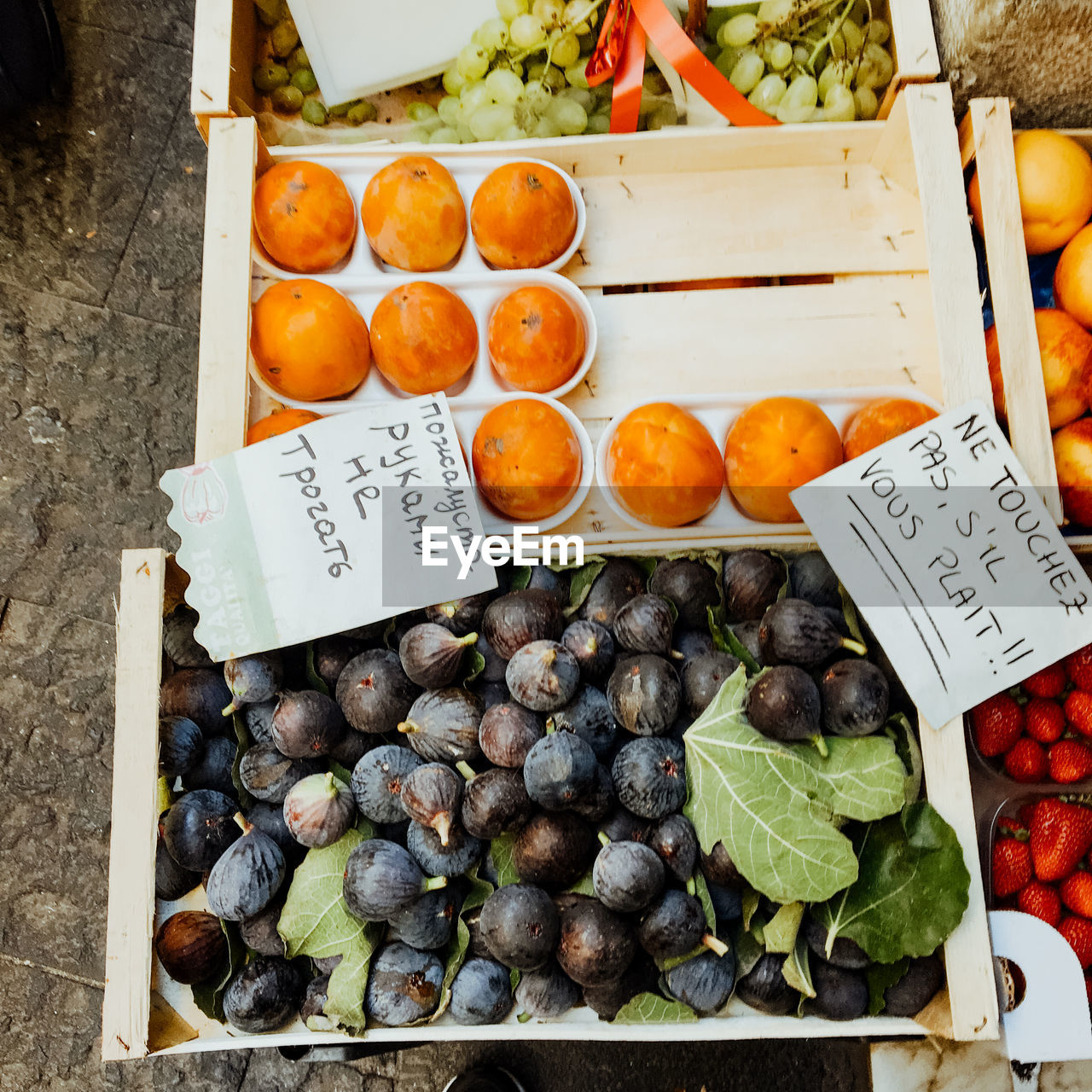 High angle view of fruits for sale in market