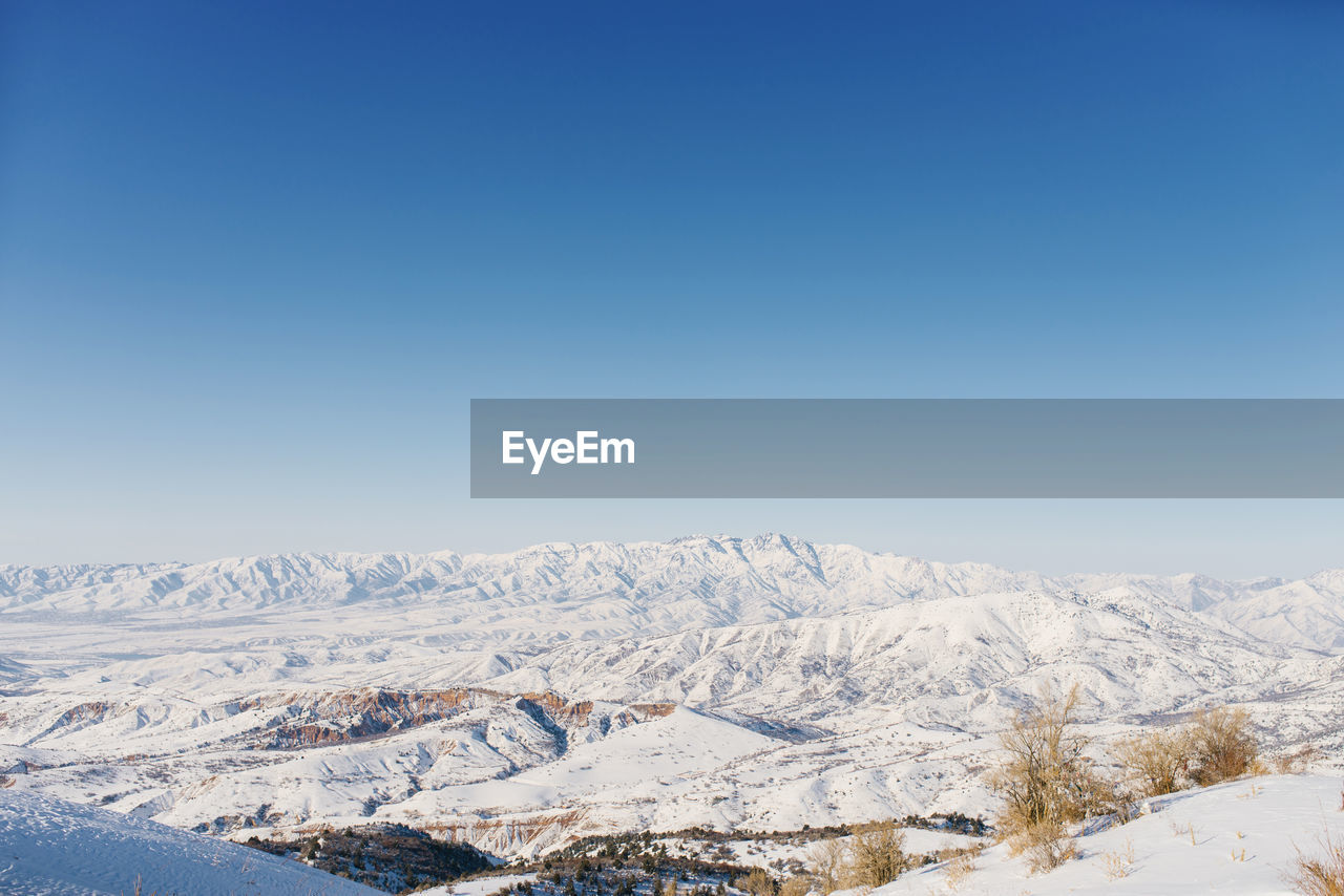Panoramic view of the mountains with rocks in the tien shan mountains in central asia near tashkent