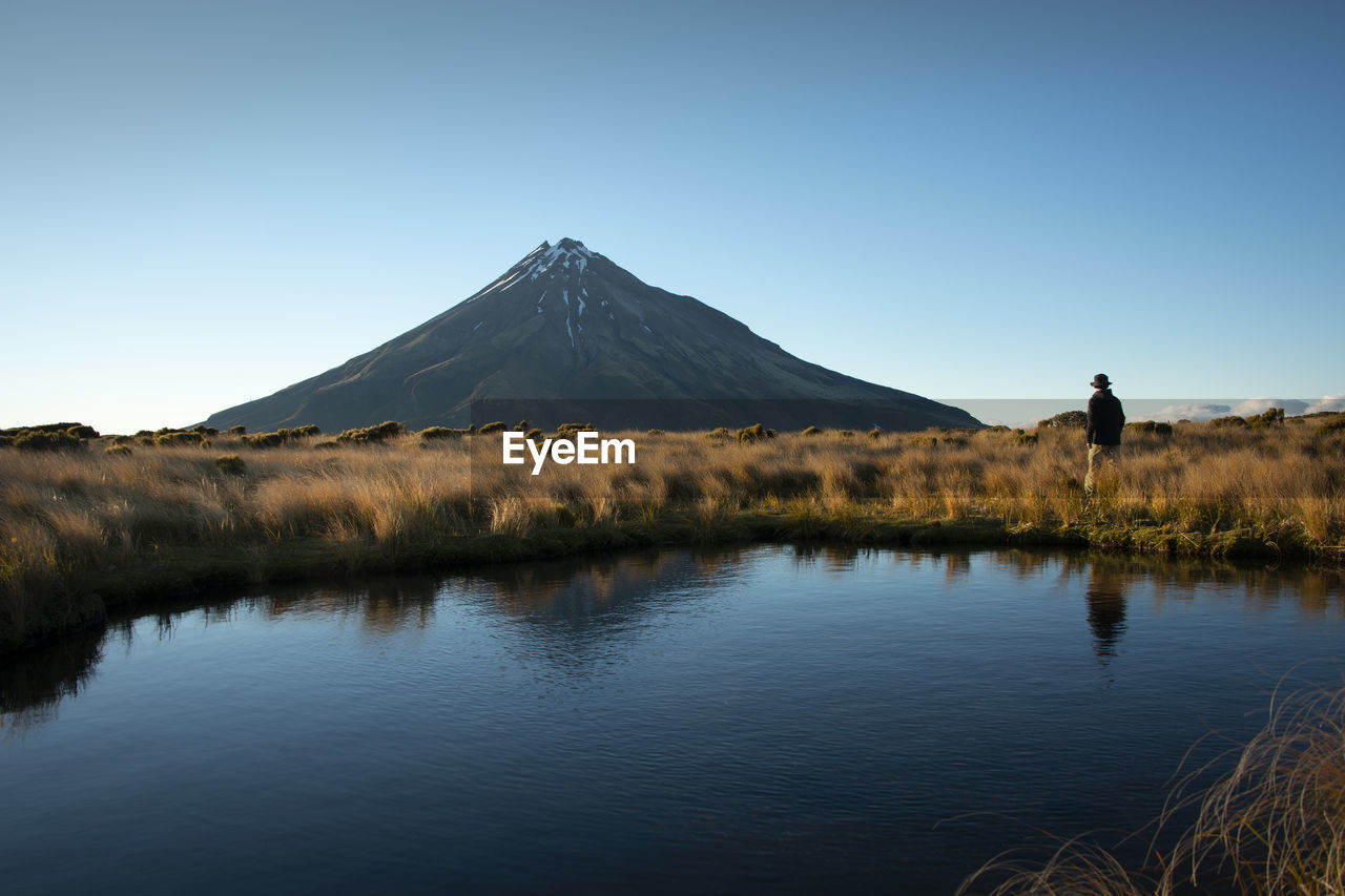 Scenic view of lake against clear sky