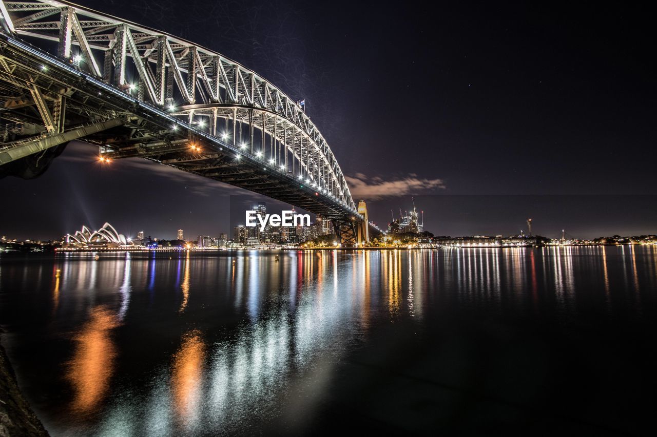 Bridge over river at night