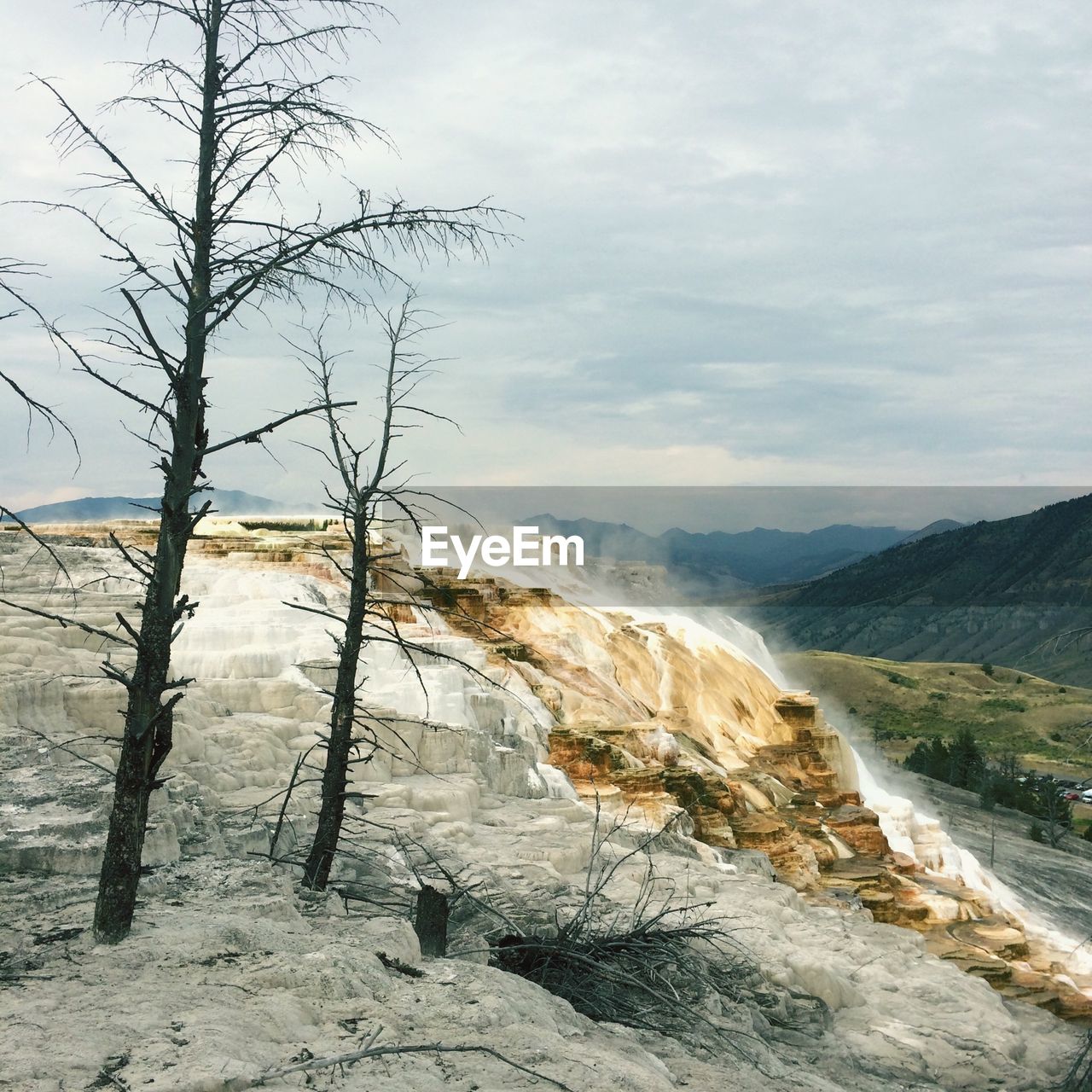 Rock formation at yellowstone national park against sky