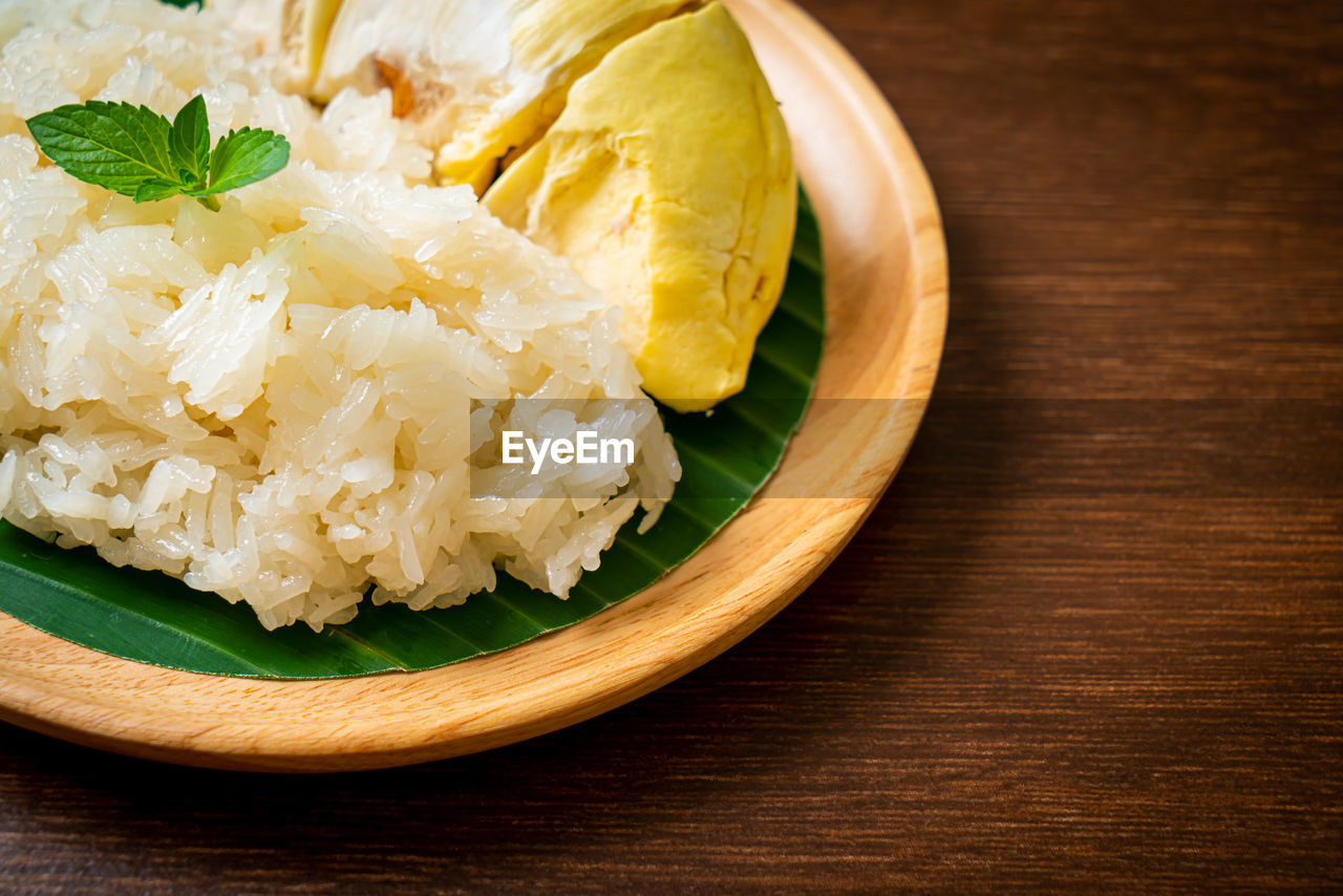 high angle view of food in bowl on table