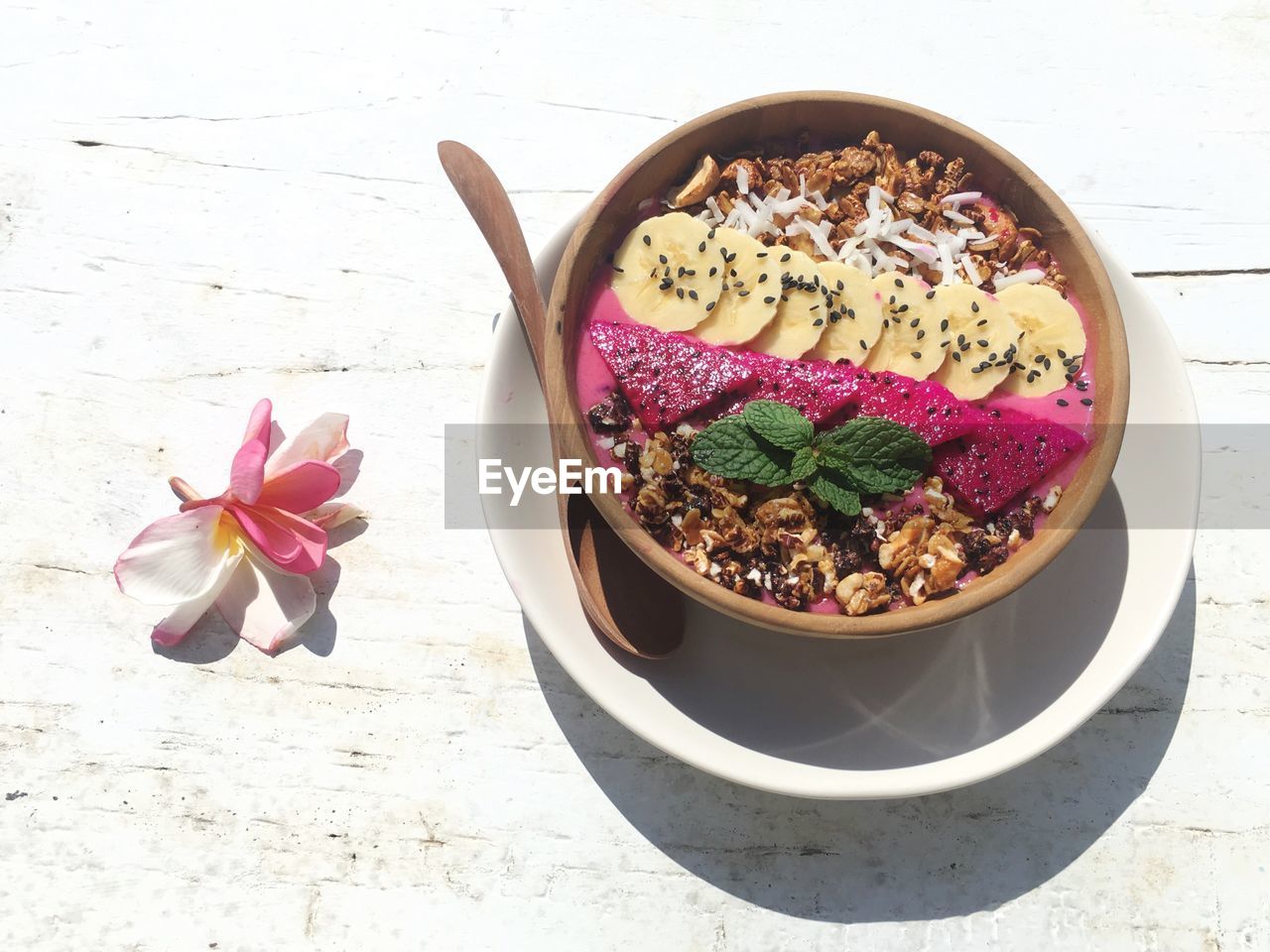 High angle view of food in bowl on table