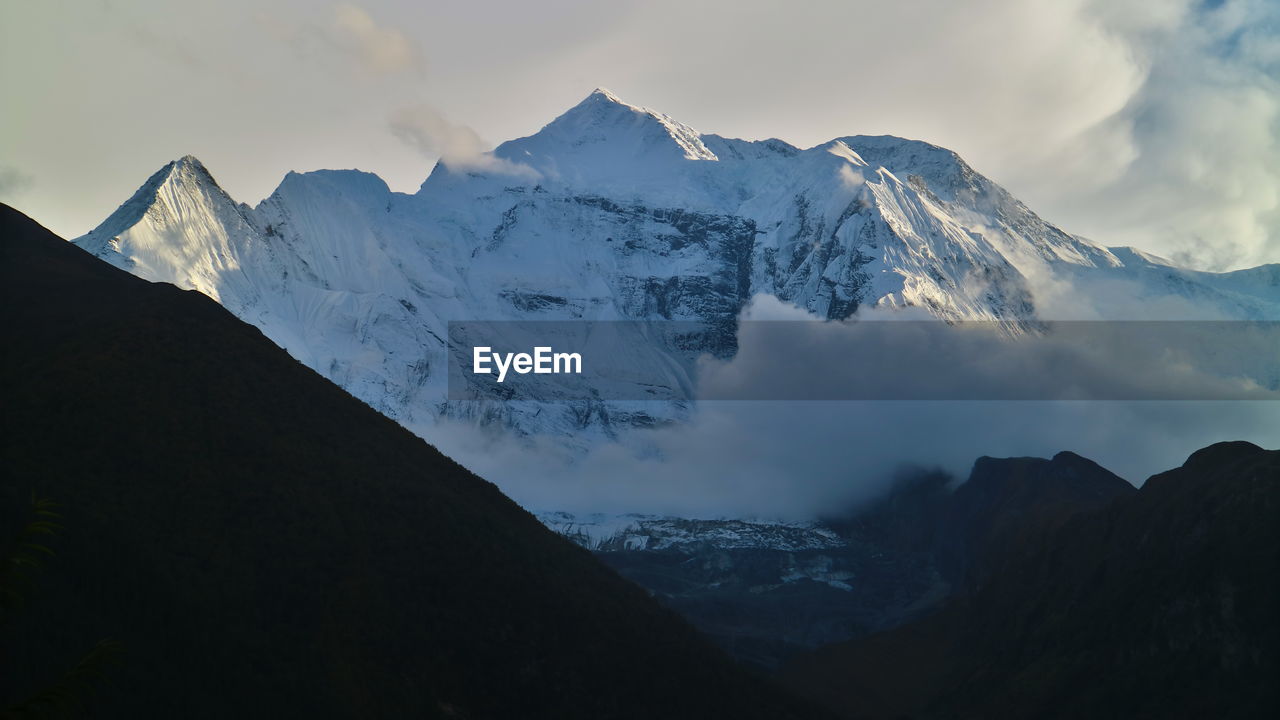 Scenic view of snowcapped mountains against sky