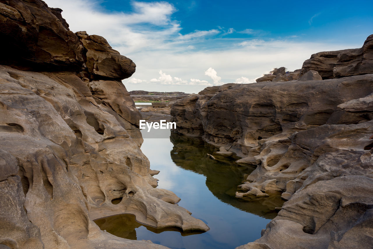 LOW ANGLE VIEW OF ROCK FORMATION