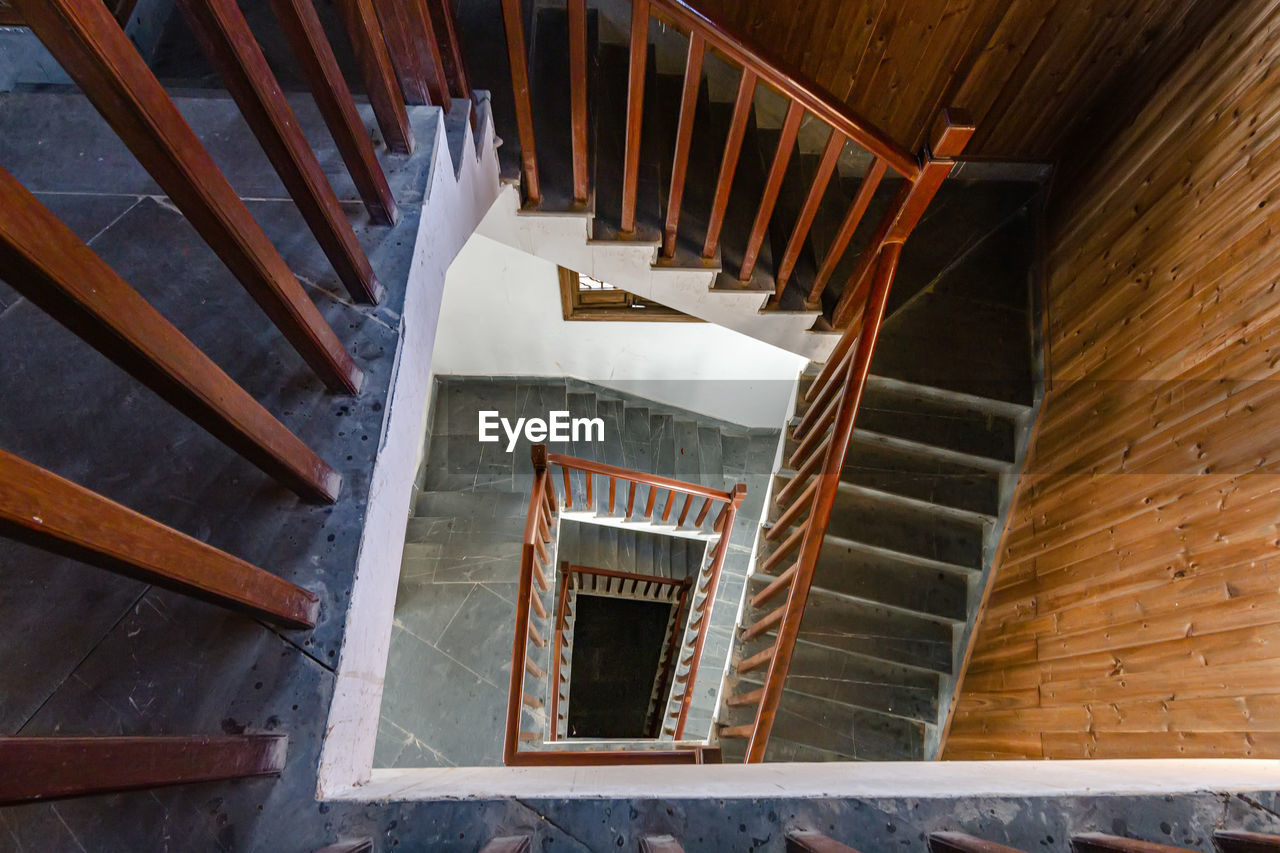 High angle view of spiral staircase in building