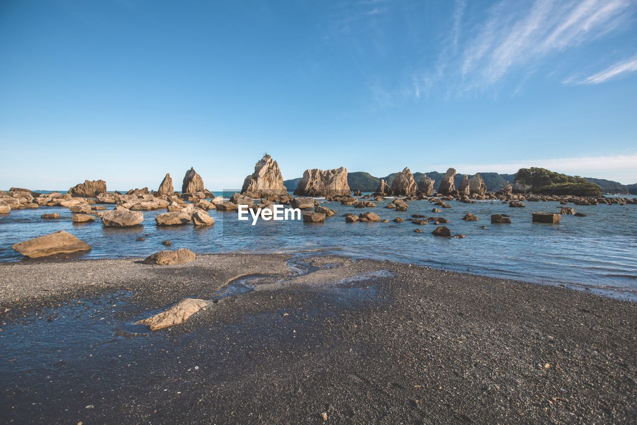 scenic view of beach against clear sky