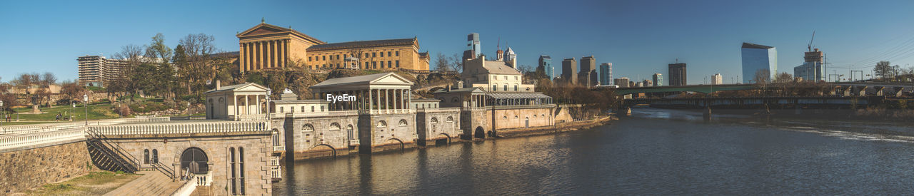 Panoramic view of philadelphia museum of art by schuylkill river