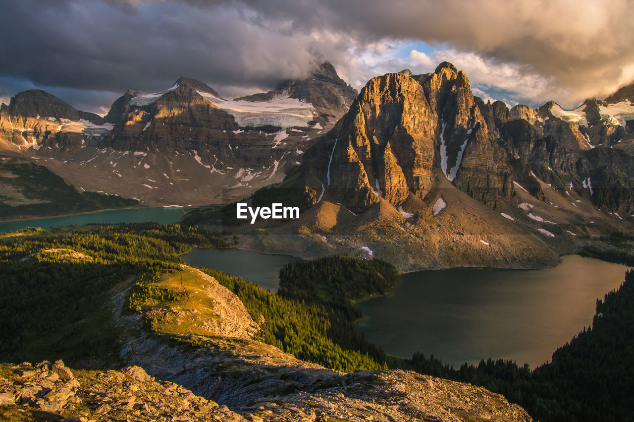 Lake along rocky landscape