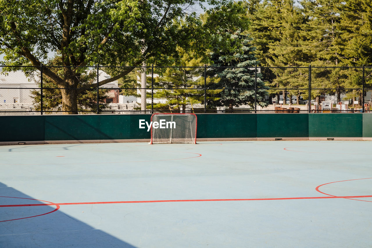 sports, tree, plant, sport venue, basketball, day, net - sports equipment, nature, tennis court, tennis, playground, absence, basketball hoop, outdoors, no people, empty