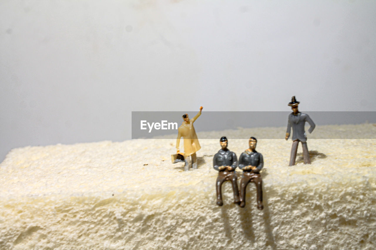 Rear view of people walking in desert