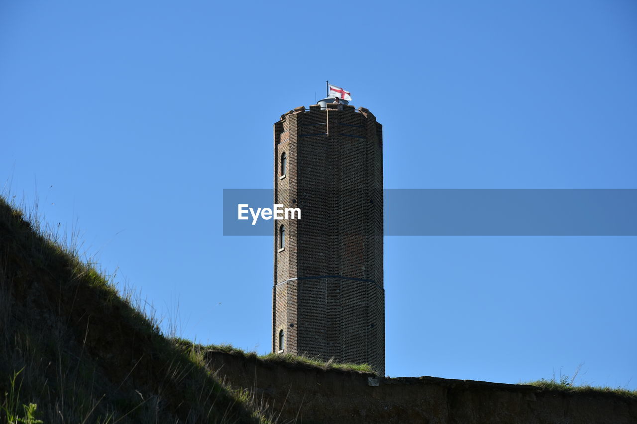 LOW ANGLE VIEW OF FLAG AGAINST BLUE SKY