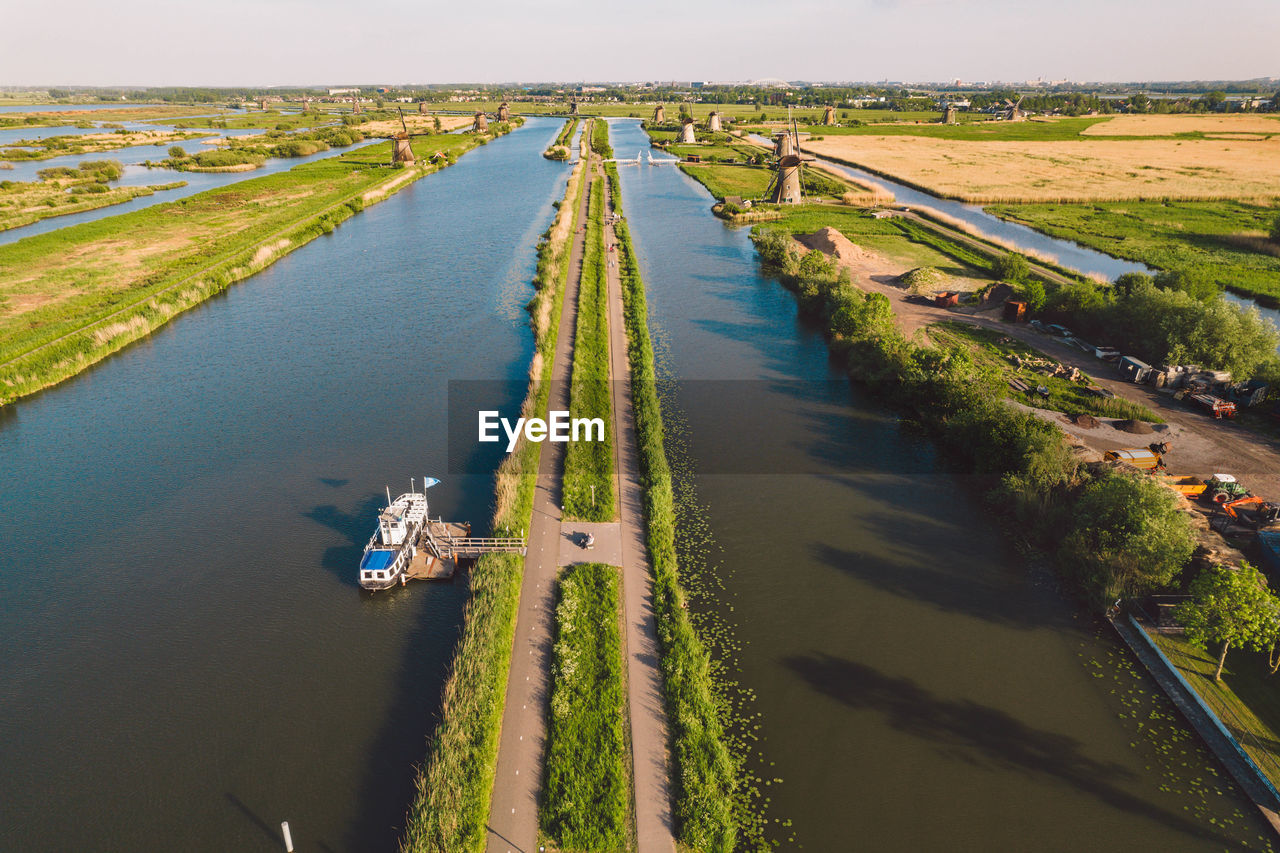 high angle view of road by river