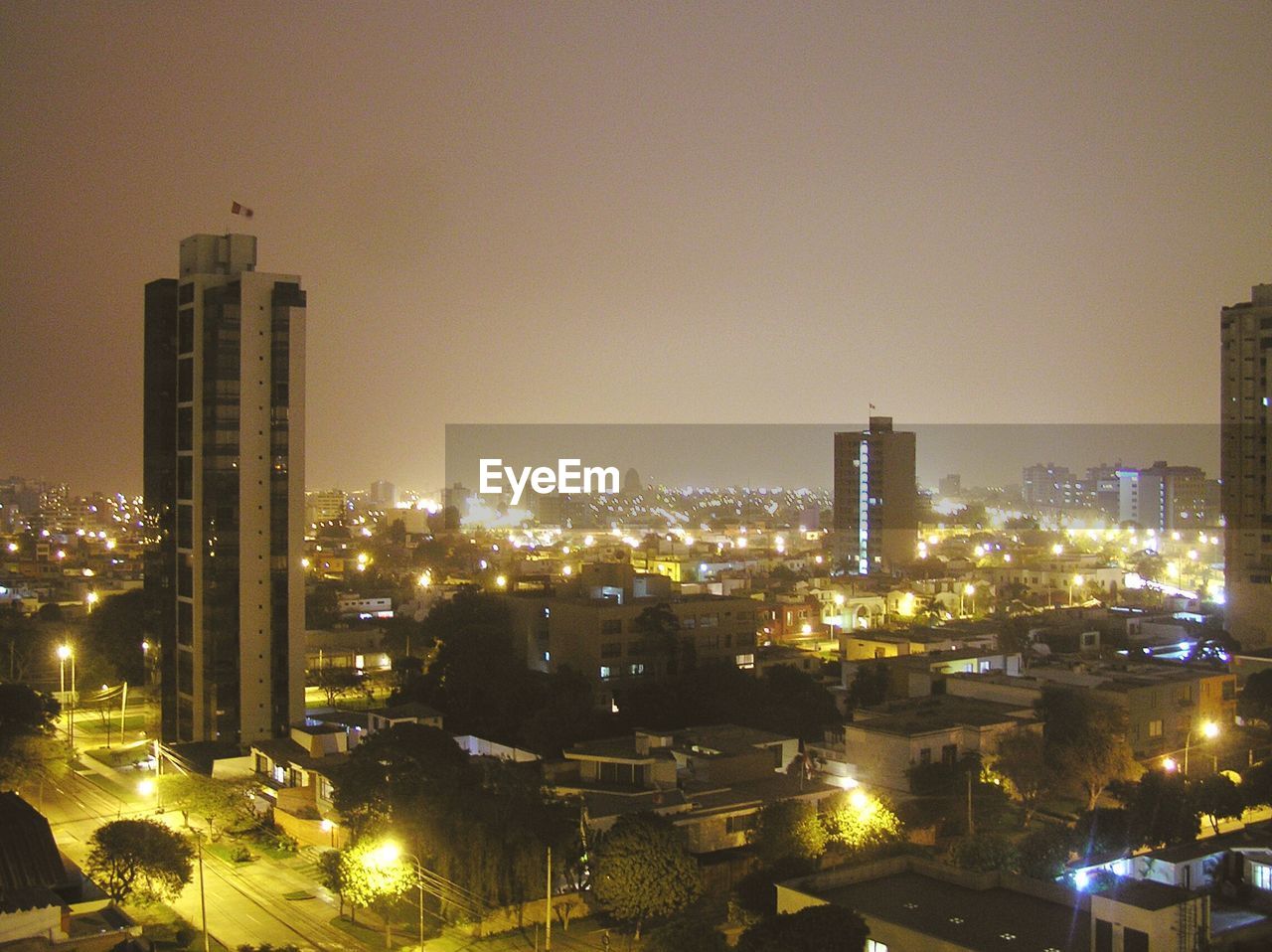 High angle shot of illuminated cityscape