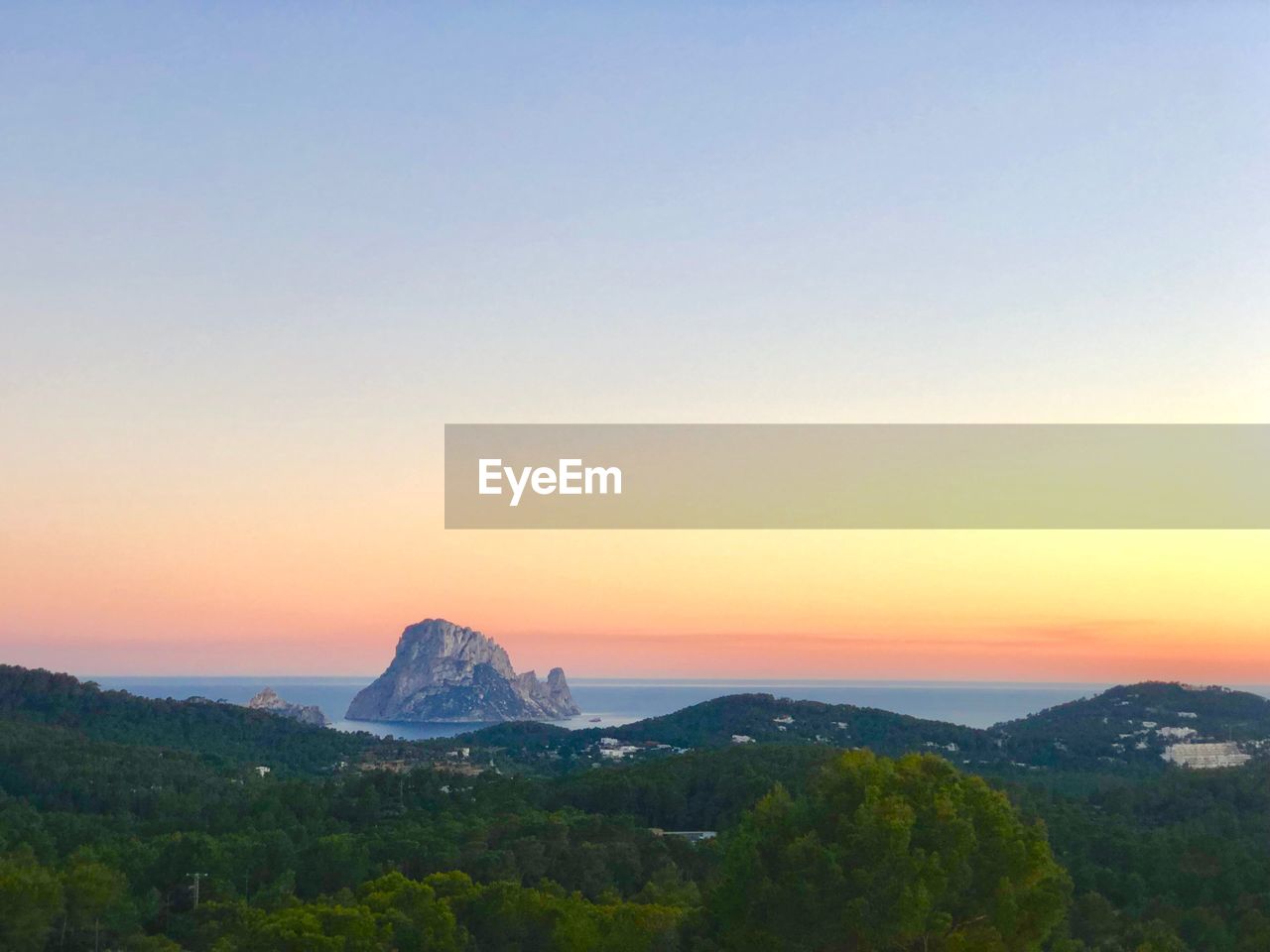 View on es vedra, ibiza, in the setting sun, spain, europe