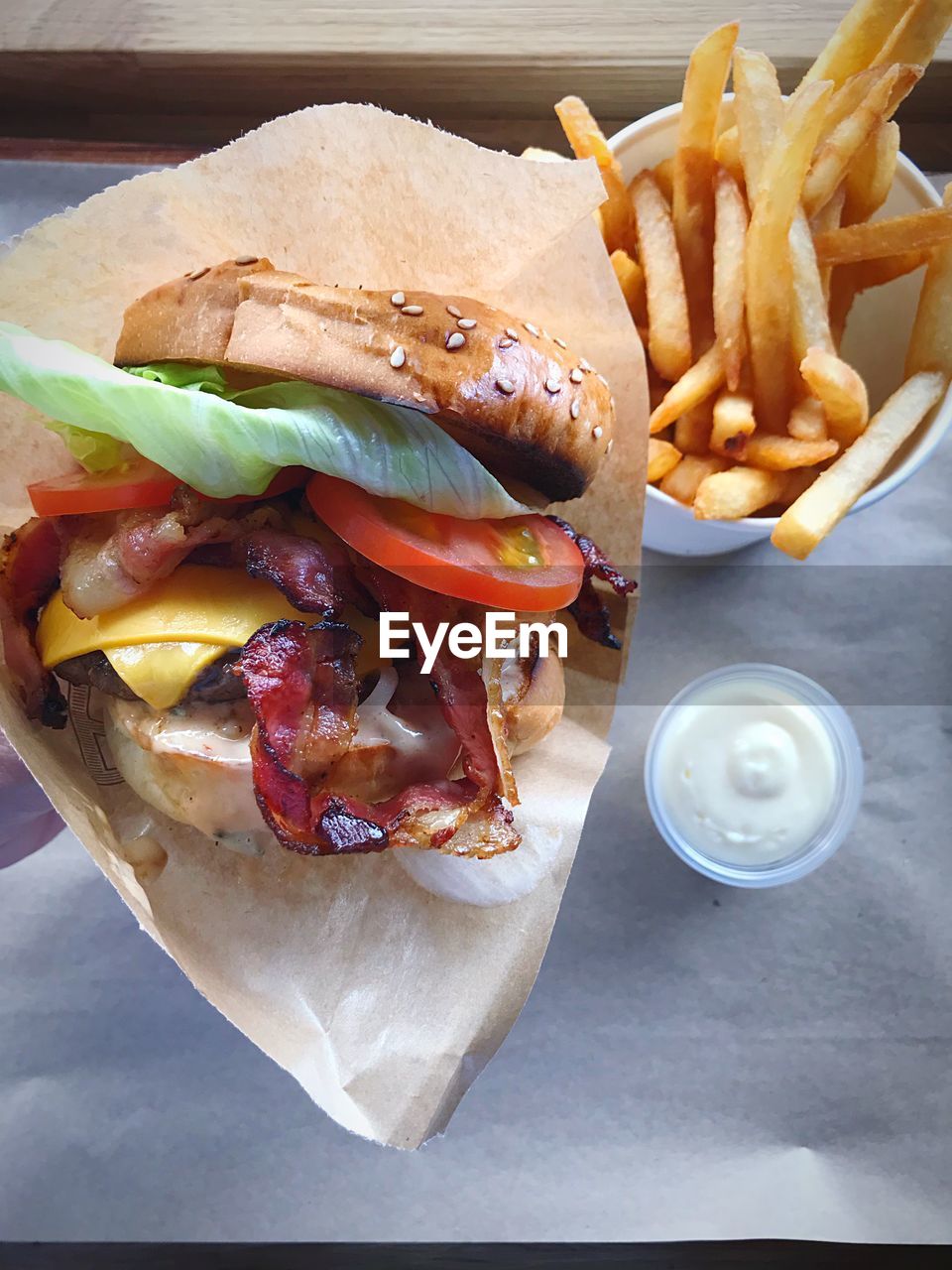 Close-up of burger on table