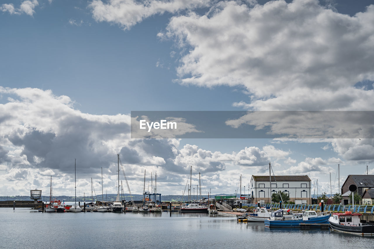 Yachts, sailboats and fishing boats moored in carrickfergus marina