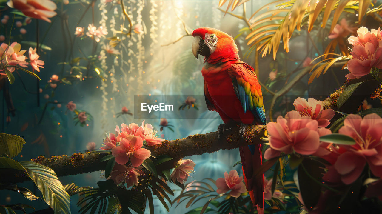 close-up of parrot perching on tree