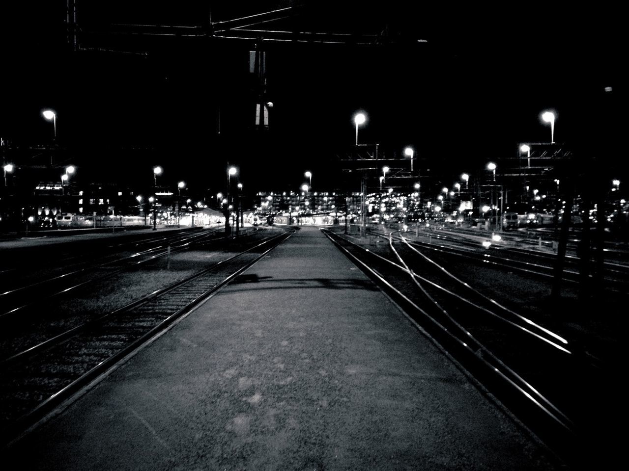 Illuminated railroad station