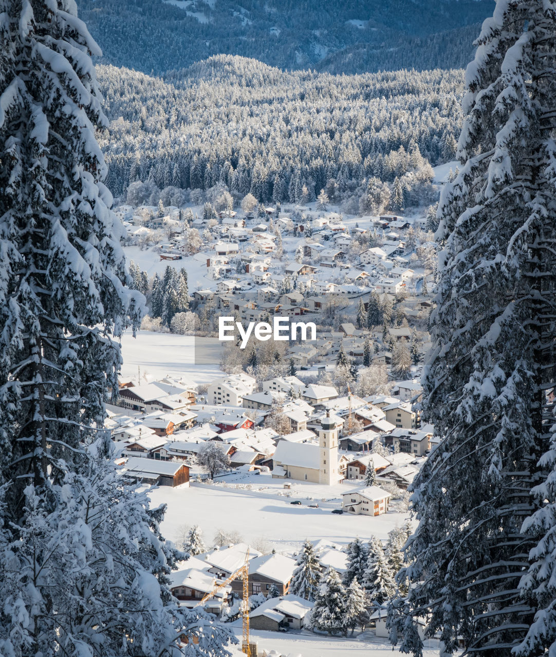 High angle view of snow covered landscape