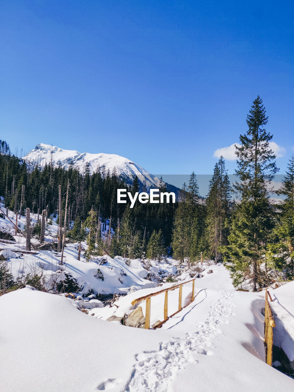 Snow covered landscape against sky