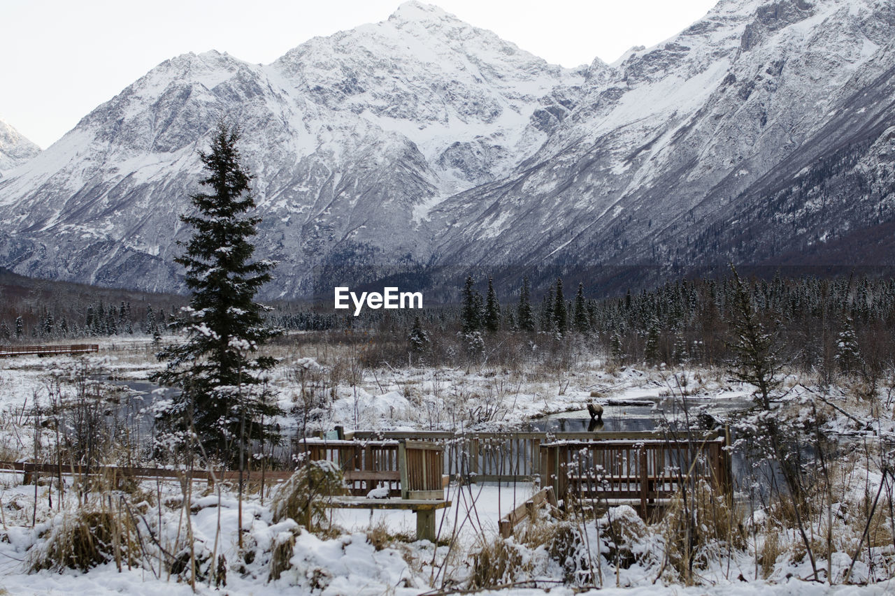 Scenic view of mountains against sky during winter