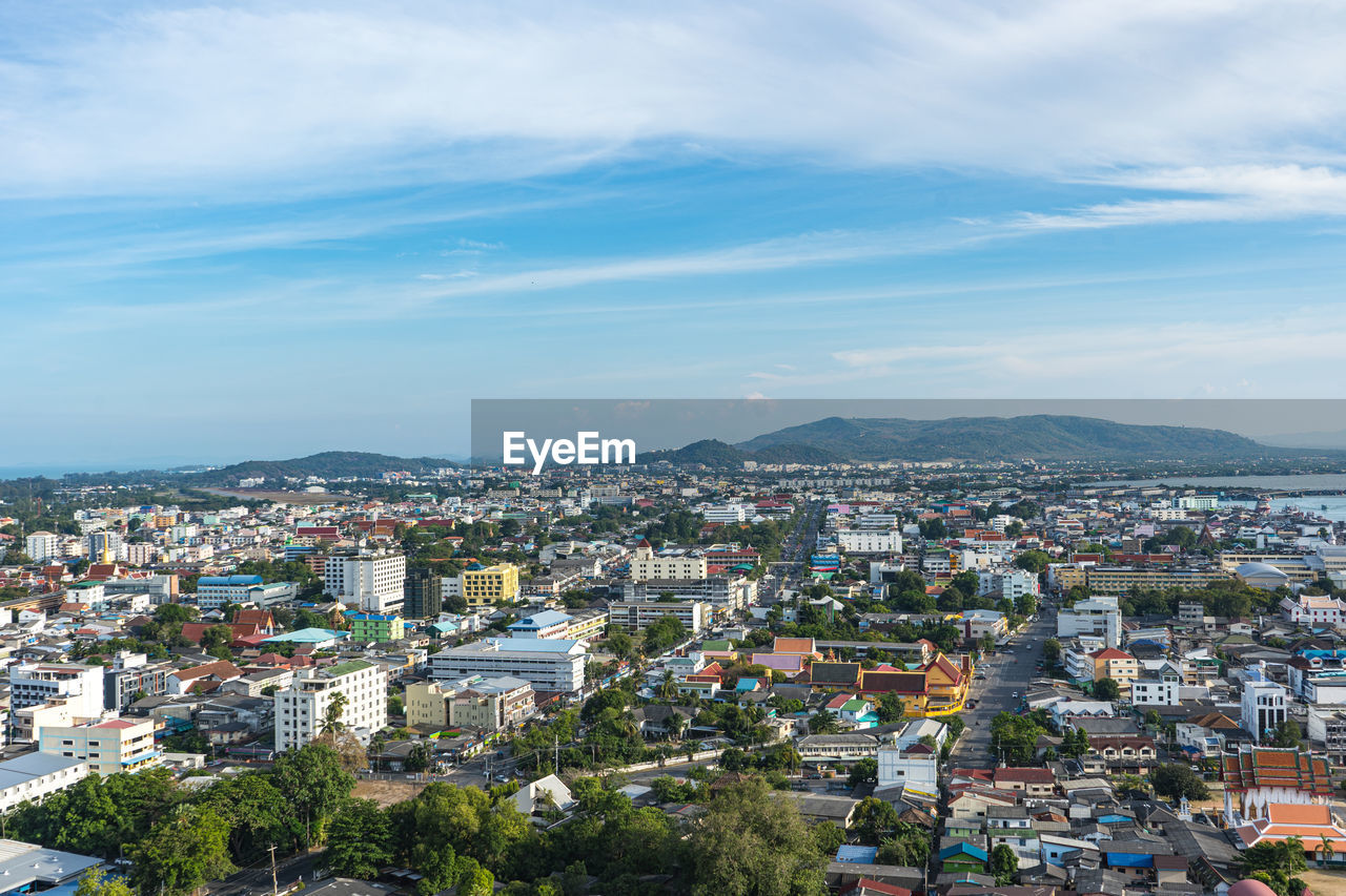 High angle view of townscape against sky