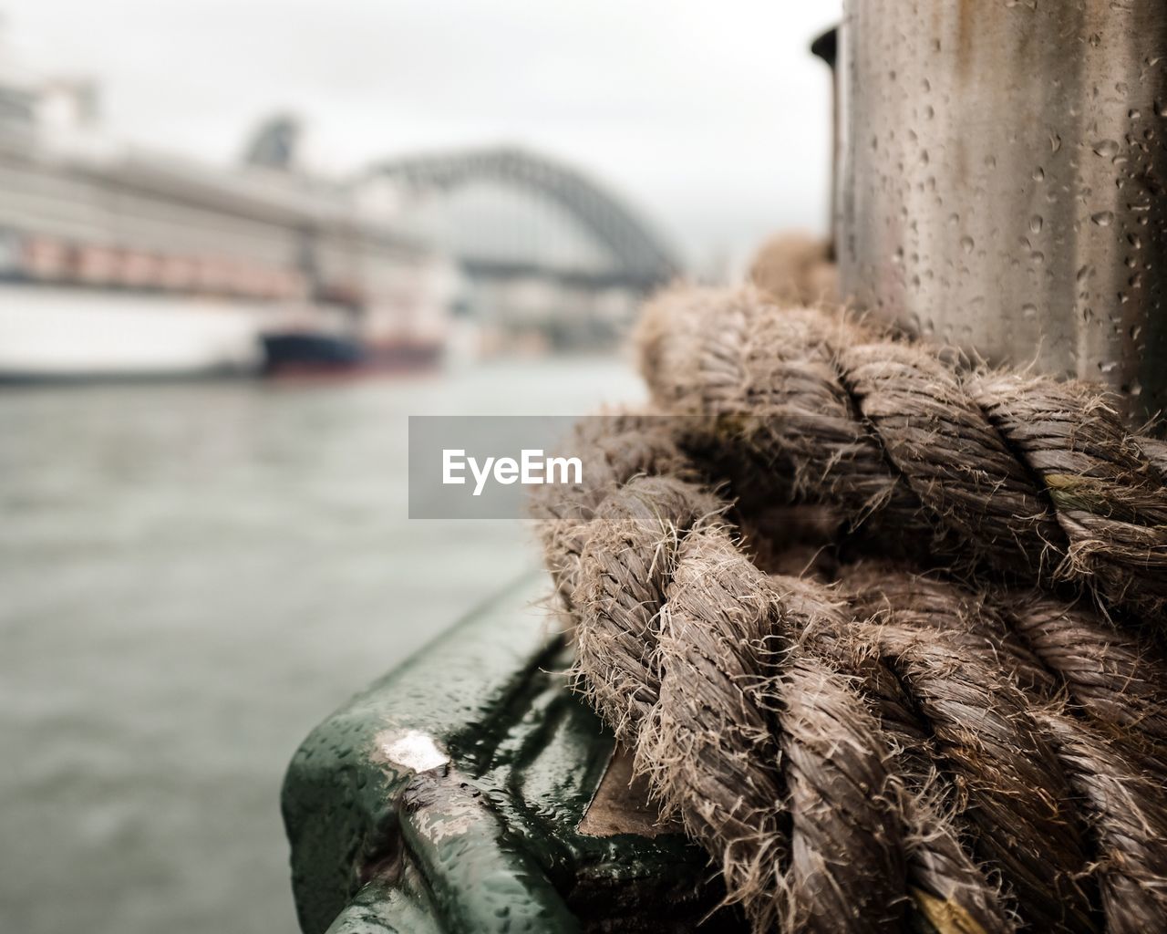 Close-up of rope on wet pole