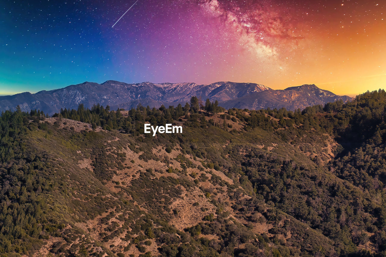 SCENIC VIEW OF MOUNTAIN RANGE AGAINST SKY AT NIGHT