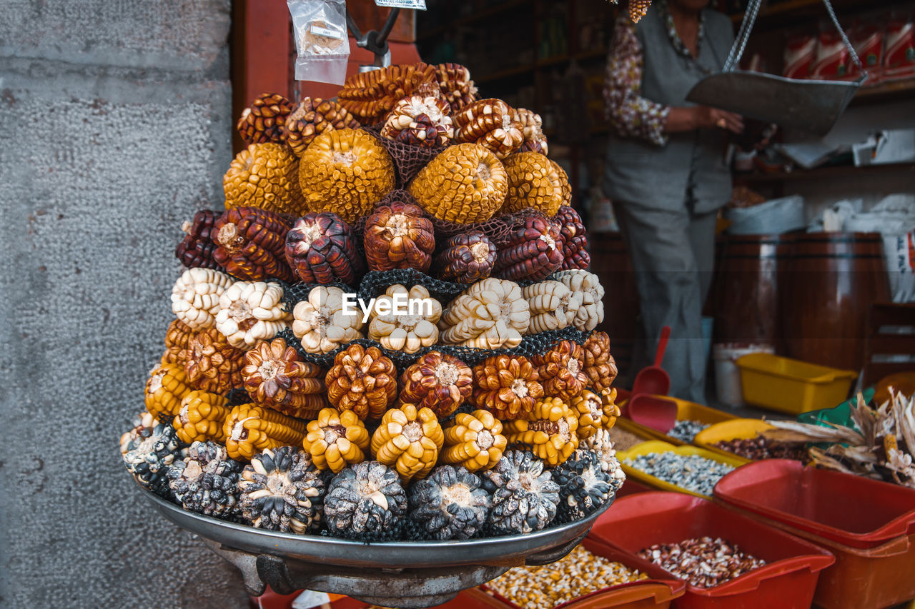 Various corns for sale at market stall