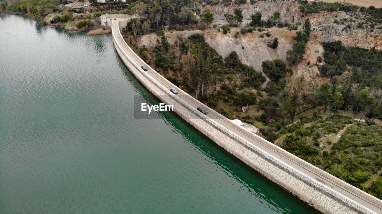 High angle view of road by river