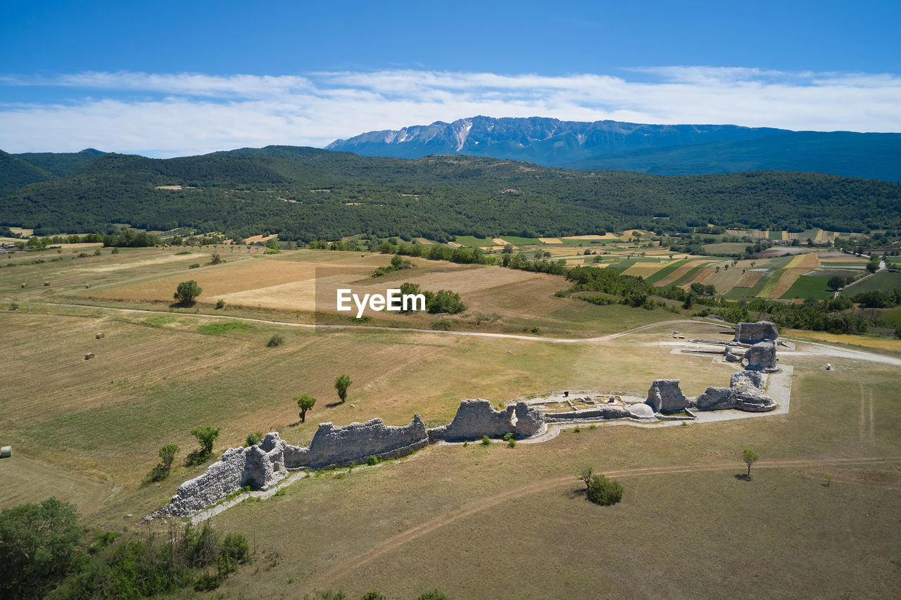 Panoramic aerial view of the ancient roman ruins of peltuinum abruzzo