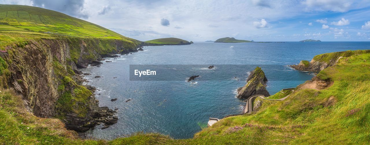 HIGH ANGLE VIEW OF SEA AND SHORE AGAINST SKY