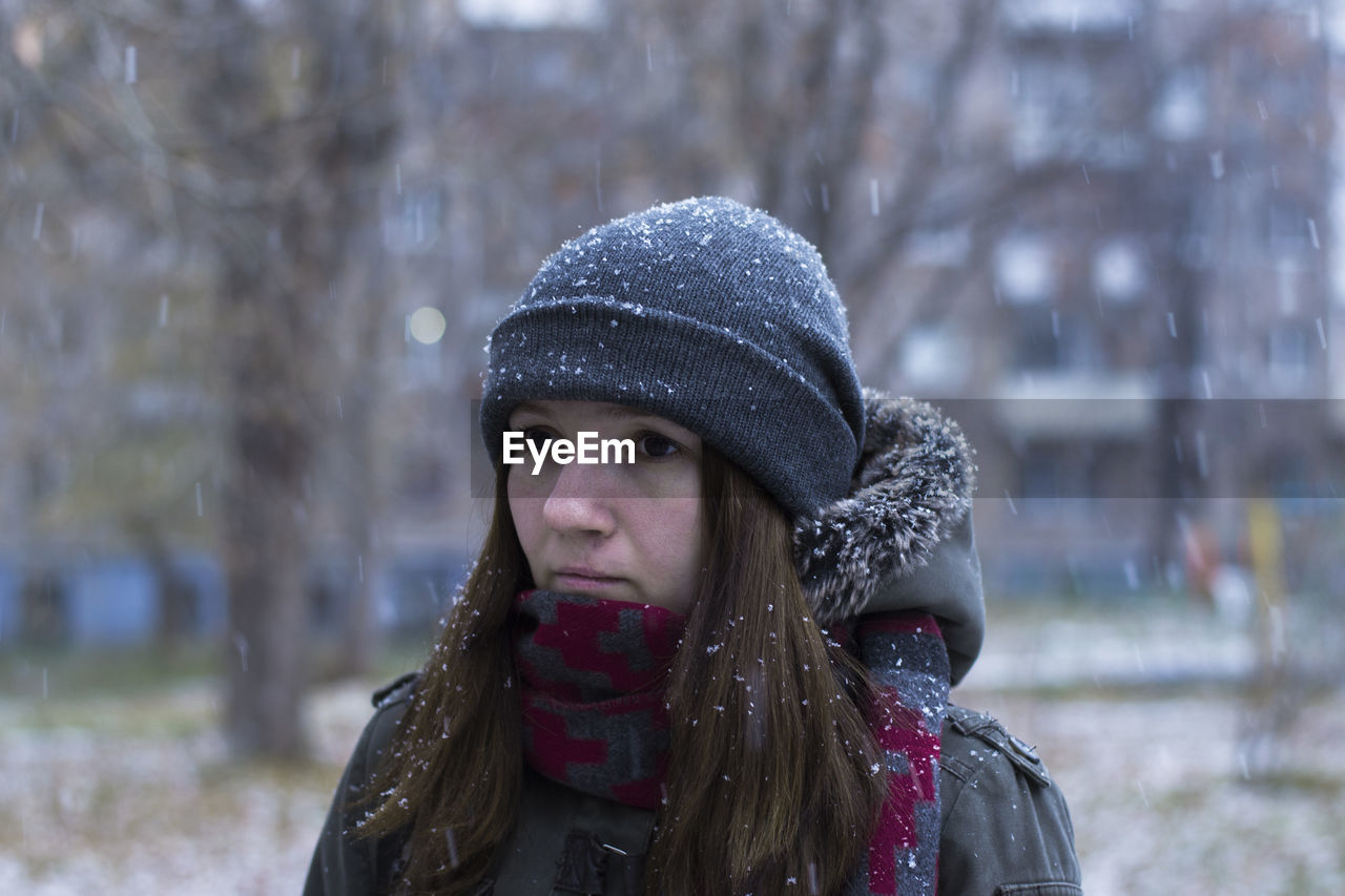 Portrait of woman in winter