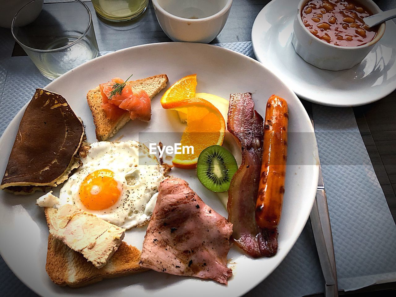 High angle view of food in plate on table