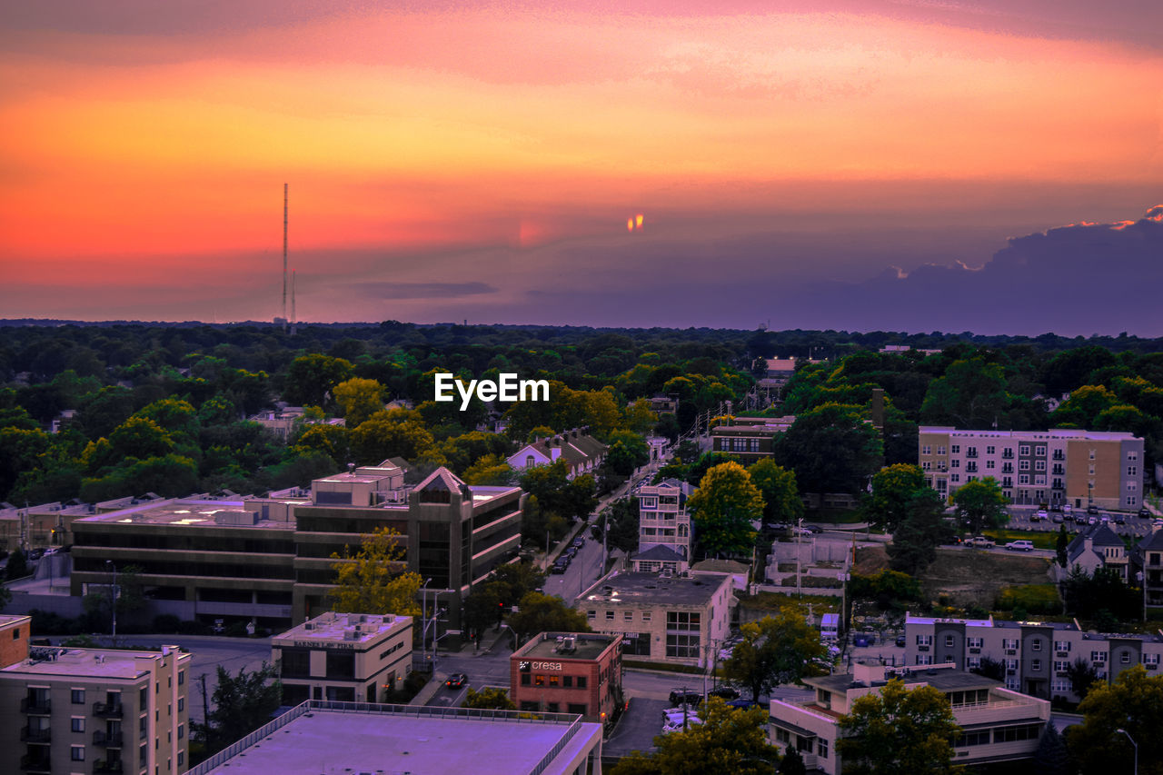 View of cityscape at sunset