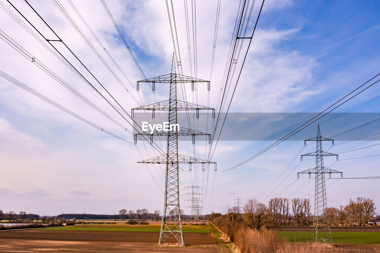 Electricity pylons are needed to overcome the energy crisis caused by energiewende, areal view