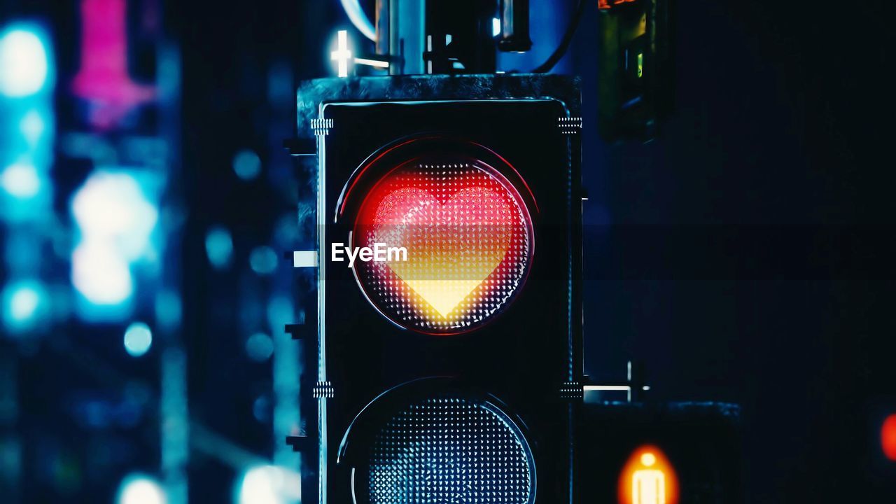 close-up of illuminated road signal