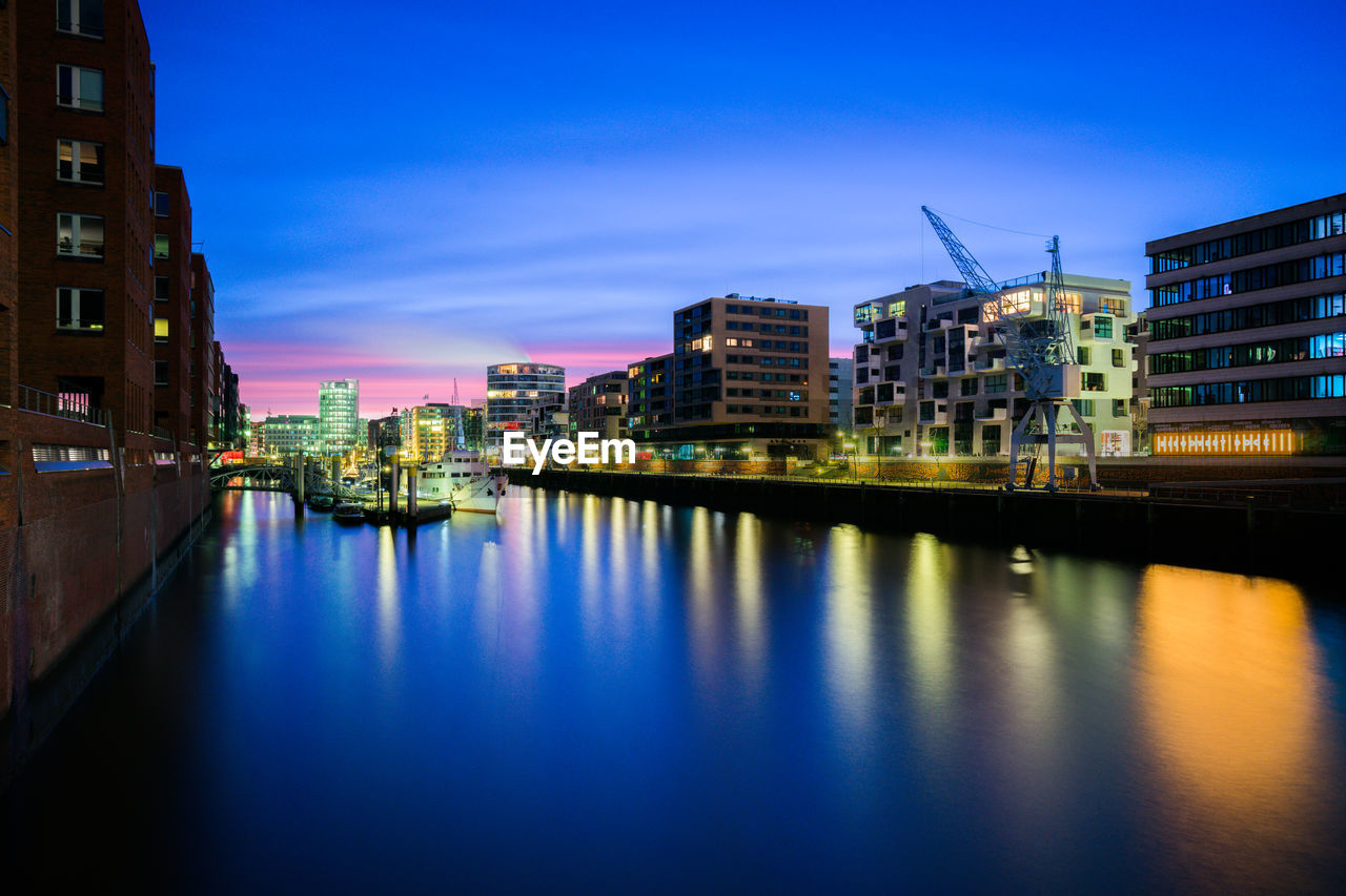 Blue hour at sandtorhafen in hamburg