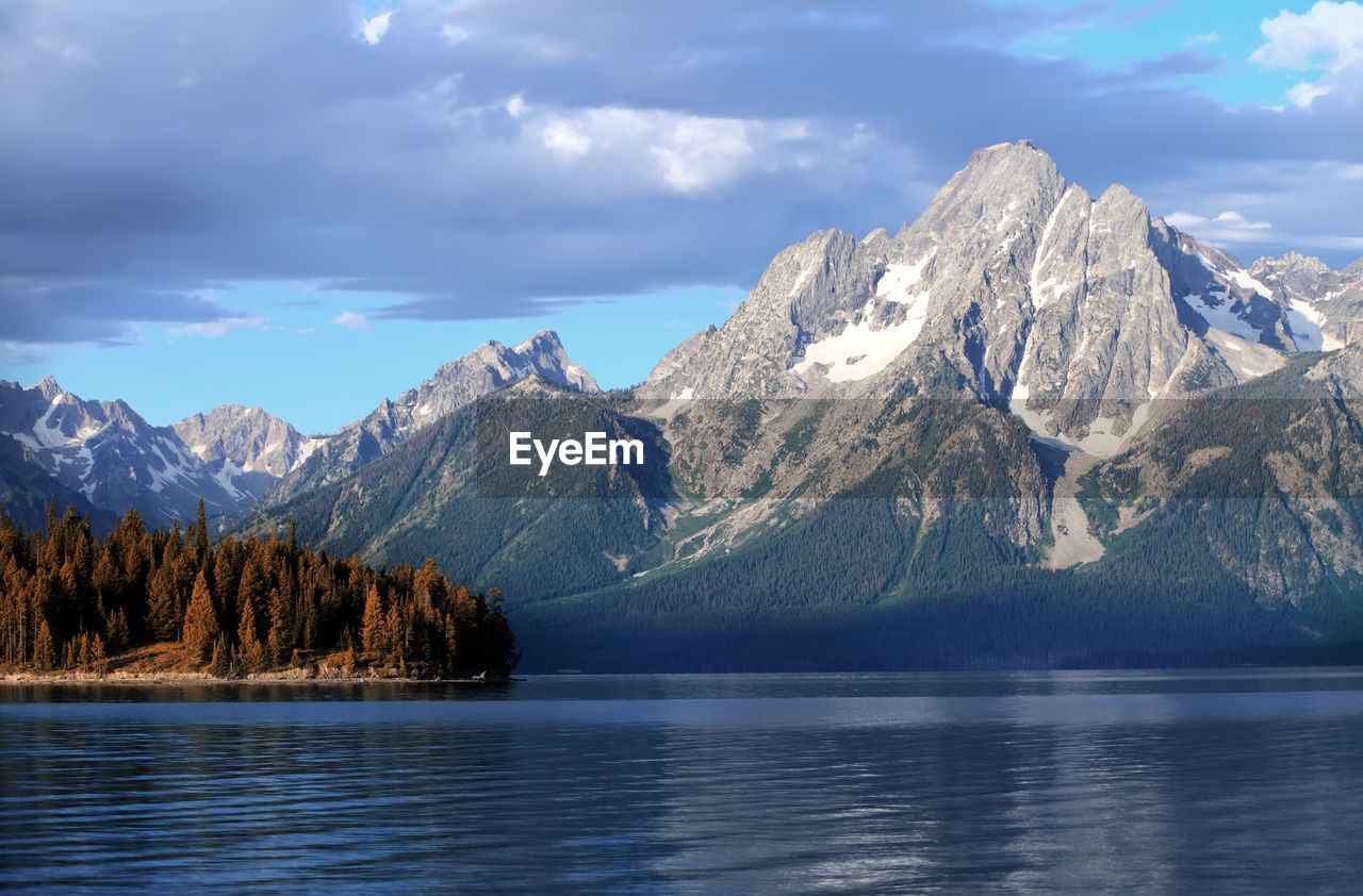 Scenic view of jackson lake against mountain at grand teton national park