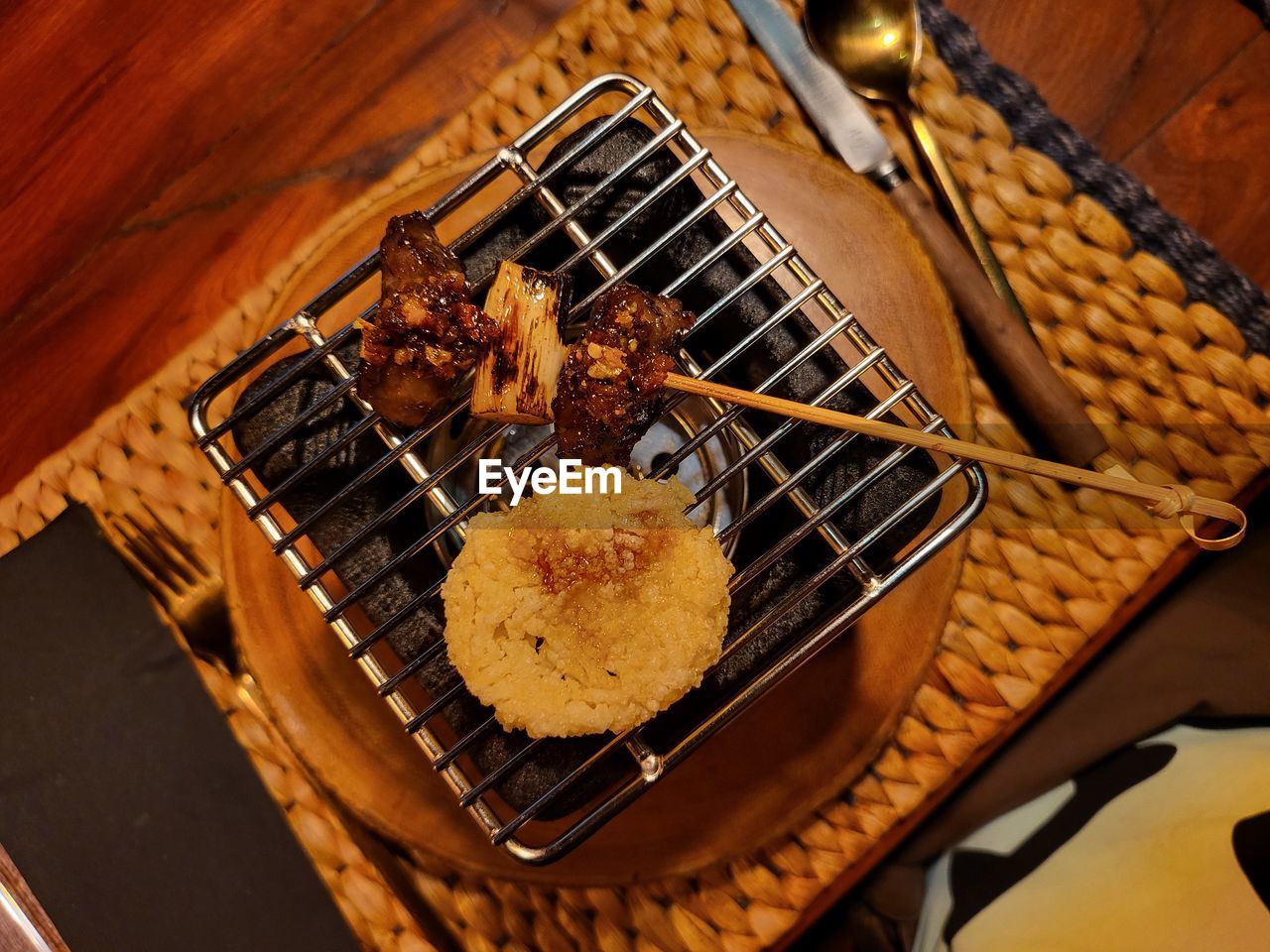 Close-up of food on barbecue grill