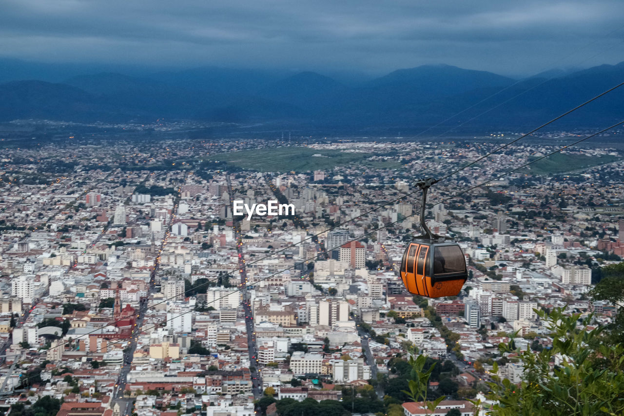 Overhead cable car over city