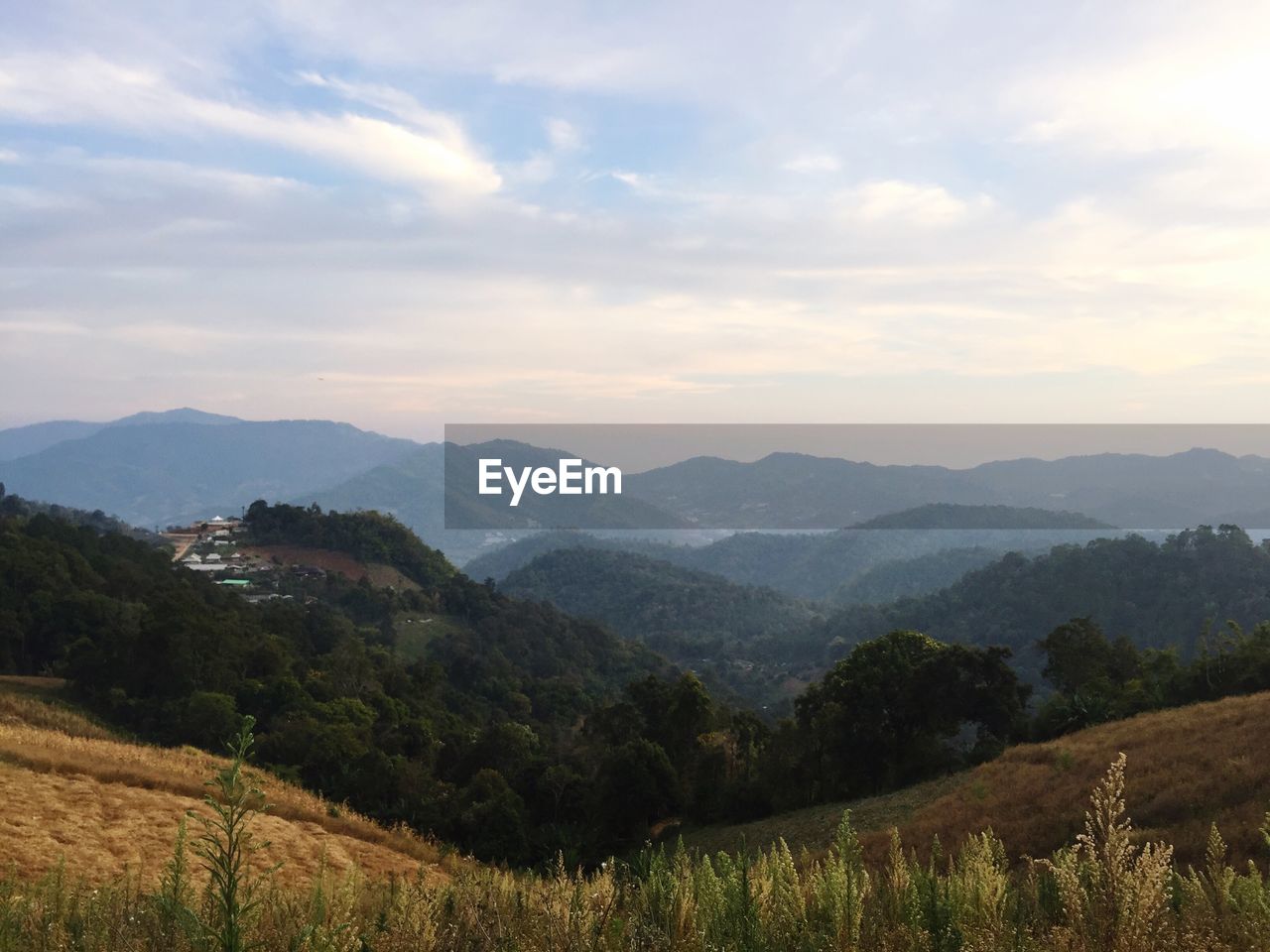 Scenic view of landscape against cloudy sky